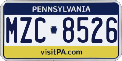 PA license plate MZC8526