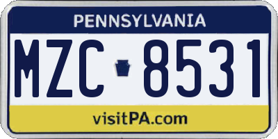 PA license plate MZC8531