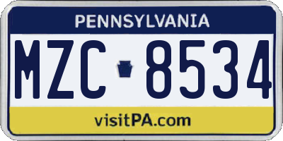 PA license plate MZC8534