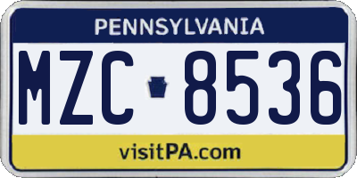 PA license plate MZC8536