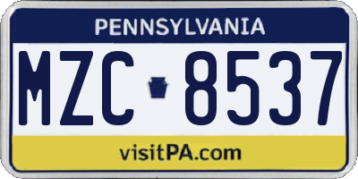 PA license plate MZC8537