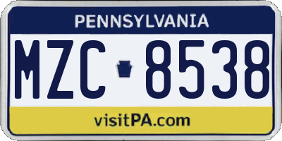 PA license plate MZC8538
