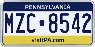 PA license plate MZC8542