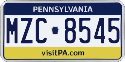 PA license plate MZC8545