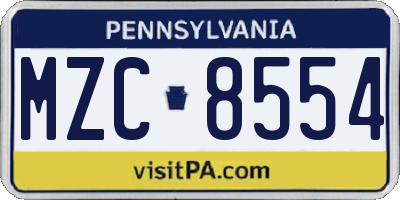 PA license plate MZC8554