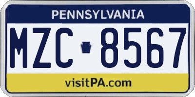 PA license plate MZC8567