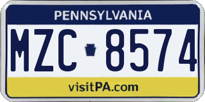 PA license plate MZC8574