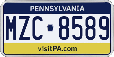 PA license plate MZC8589