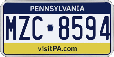 PA license plate MZC8594