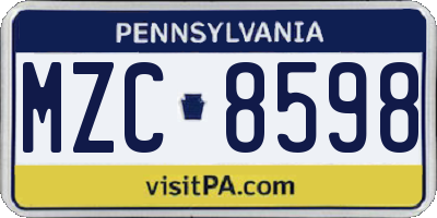 PA license plate MZC8598