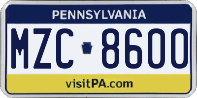 PA license plate MZC8600
