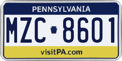 PA license plate MZC8601