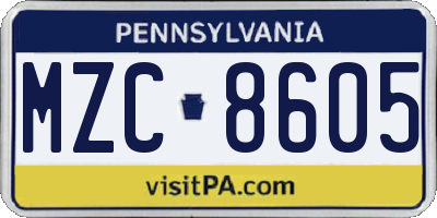 PA license plate MZC8605