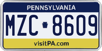 PA license plate MZC8609