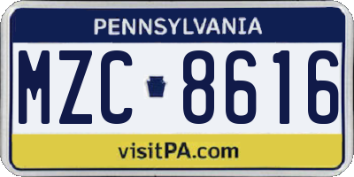 PA license plate MZC8616
