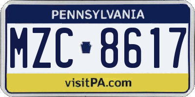 PA license plate MZC8617