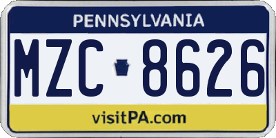 PA license plate MZC8626
