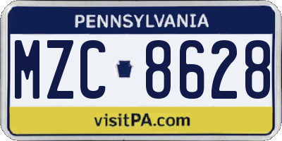 PA license plate MZC8628