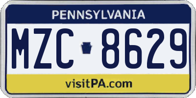 PA license plate MZC8629