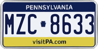 PA license plate MZC8633
