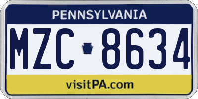 PA license plate MZC8634