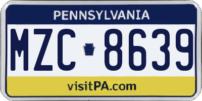 PA license plate MZC8639