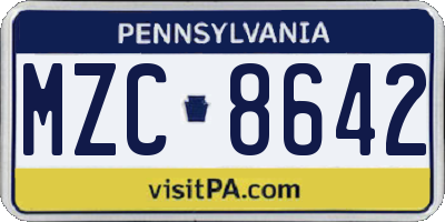 PA license plate MZC8642