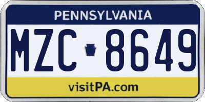 PA license plate MZC8649