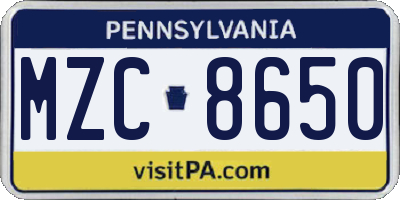 PA license plate MZC8650