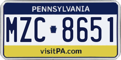 PA license plate MZC8651