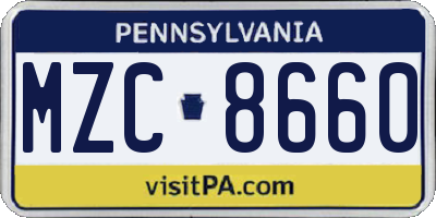 PA license plate MZC8660