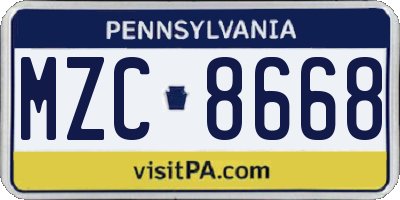 PA license plate MZC8668