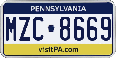 PA license plate MZC8669