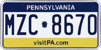 PA license plate MZC8670