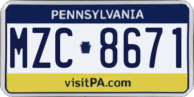 PA license plate MZC8671