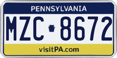 PA license plate MZC8672
