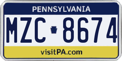 PA license plate MZC8674