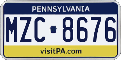 PA license plate MZC8676