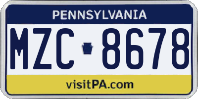 PA license plate MZC8678