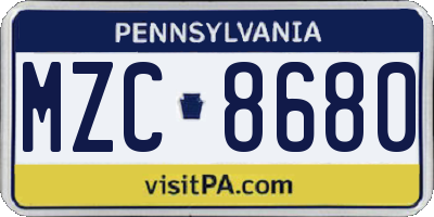 PA license plate MZC8680