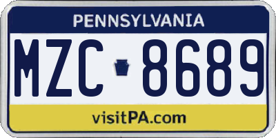 PA license plate MZC8689