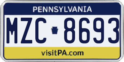 PA license plate MZC8693
