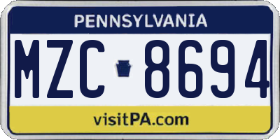 PA license plate MZC8694