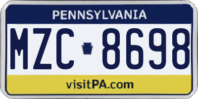 PA license plate MZC8698