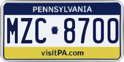PA license plate MZC8700