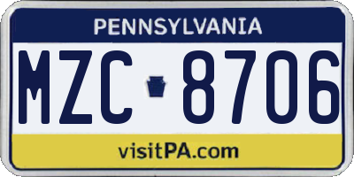 PA license plate MZC8706