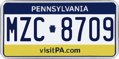 PA license plate MZC8709