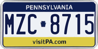 PA license plate MZC8715