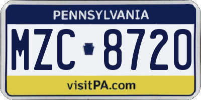 PA license plate MZC8720