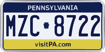 PA license plate MZC8722